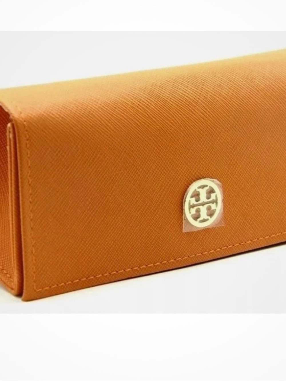 Tory Burch Orange Saffiano Leather sunglasses case with Gold Logo